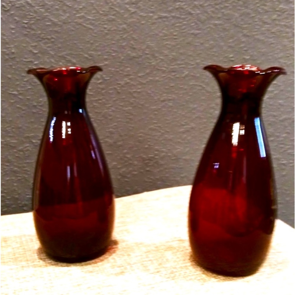 Royal Ruby classic vase. Blown from mold glass. Circa 1940’s.